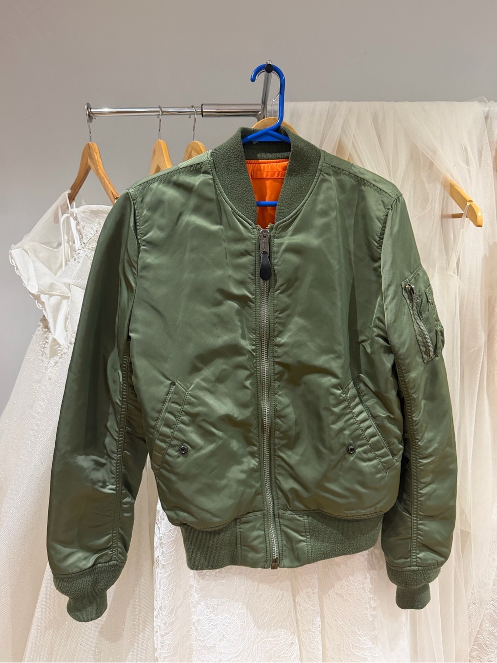 Alpha Industries Olive Green Bomber Jacket with Orange Lining - Men